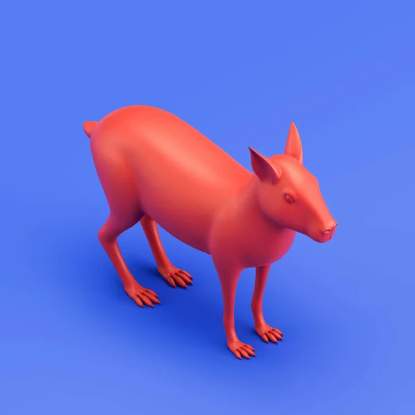 Cavy monochrome single color animal. Red color single animal from isometric view, Monochrome animal in blue studio, 3d rendering, nobody