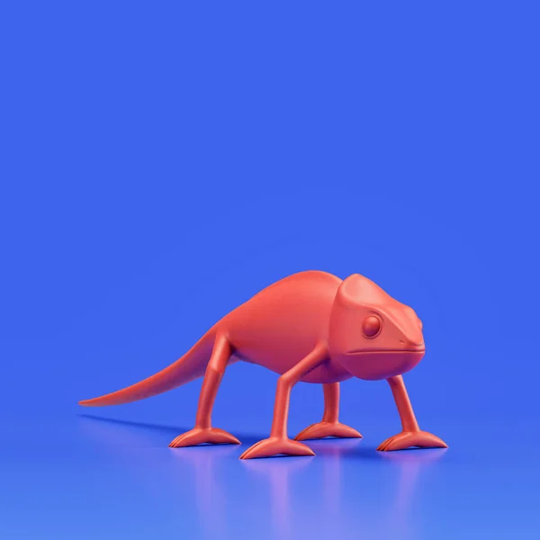 Chameleon monochrome single color animal. Red color single animal from angle view, Monochrome animal in blue studio, 3d rendering, nobody