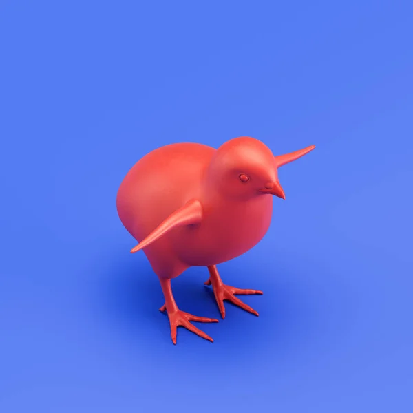 Chick monochrome single color animal. Red color single animal from isometric view, Monochrome animal in blue studio, 3d rendering, nobody