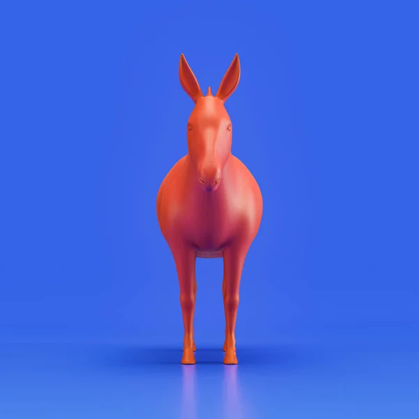 Donkey monochrome single color animal. Red color single animal from front view, Monochrome animal in blue studio, 3d rendering, nobody