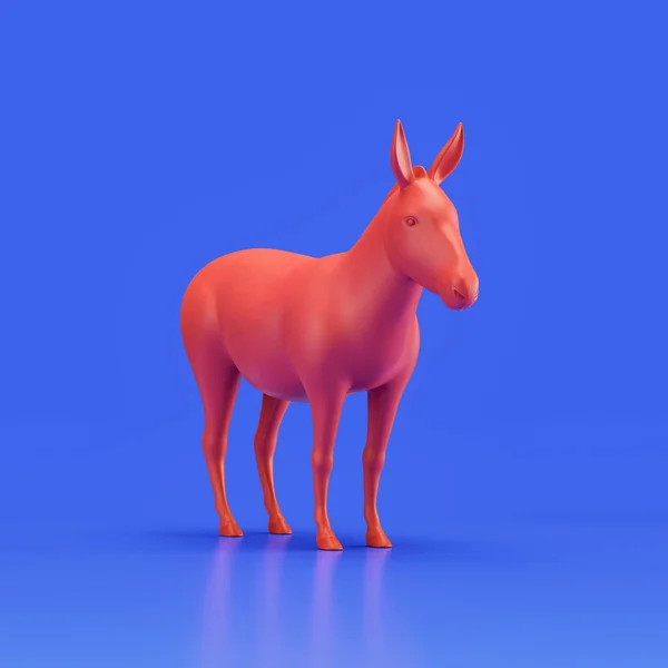 Donkey monochrome single color animal. Red color single animal from angle view, Monochrome animal in blue studio, 3d rendering, nobody