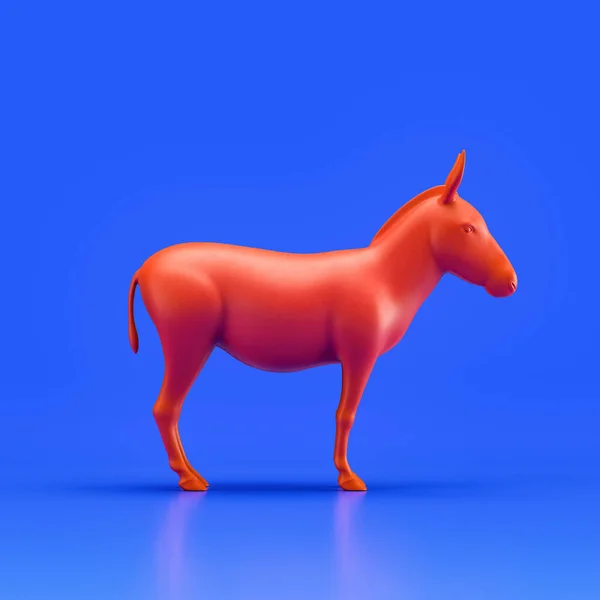 Donkey monochrome single color animal. Red color single animal from side view, profile, Monochrome animal in blue studio, 3d rendering, nobody