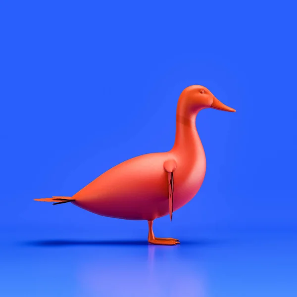 Duck monochrome single color animal. Red color single animal from side view, profile, Monochrome animal in blue studio, 3d rendering, nobody