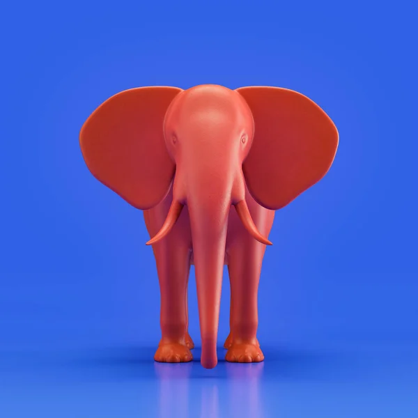 Elephant monochrome single color animal. Red color single animal from front view, Monochrome animal in blue studio, 3d rendering, nobody