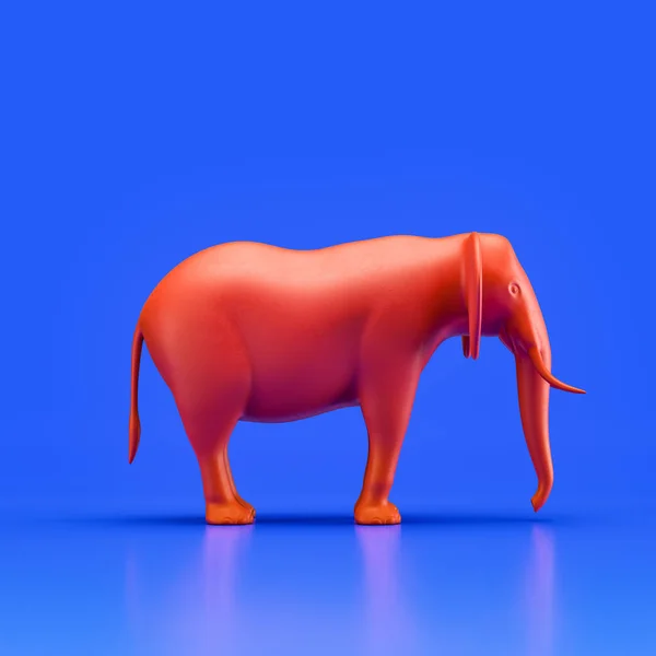 Elephant monochrome single color animal. Red color single animal from side view, profile, Monochrome animal in blue studio, 3d rendering, nobody