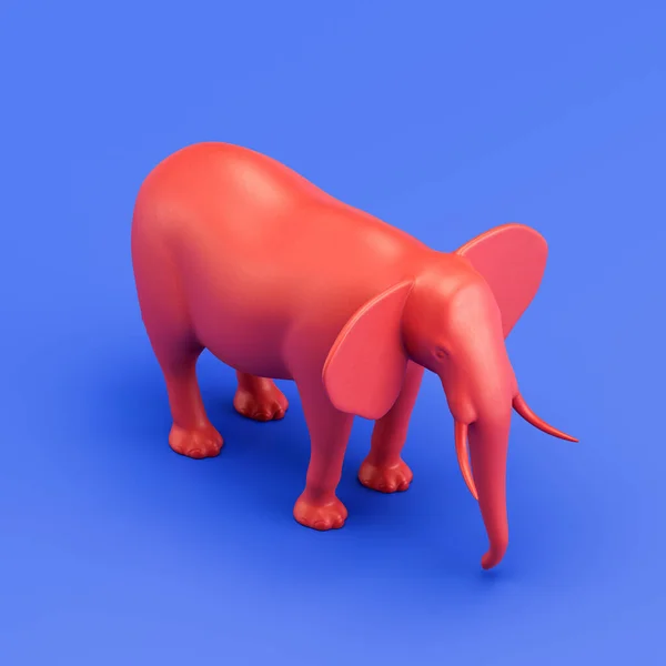 Elephant monochrome single color animal. Red color single animal from isometric view, Monochrome animal in blue studio, 3d rendering, nobody