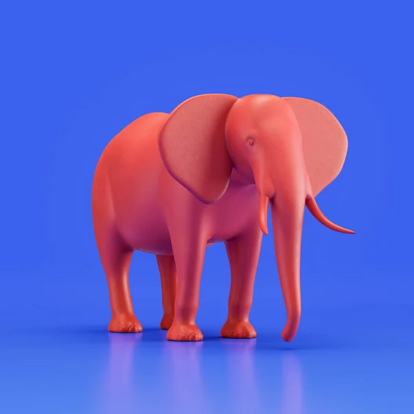 Elephant monochrome single color animal. Red color single animal from angle view, Monochrome animal in blue studio, 3d rendering, nobody