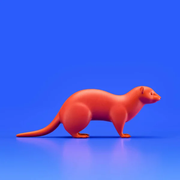 Ferret monochrome single color animal. Red color single animal from side view, profile, Monochrome animal in blue studio, 3d rendering, nobody
