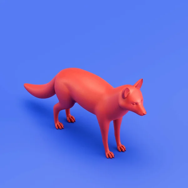 Fox monochrome single color animal. Red color single animal from isometric view, Monochrome animal in blue studio, 3d rendering, nobody