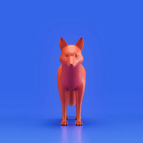 Fox monochrome single color animal. Red color single animal from front view, Monochrome animal in blue studio, 3d rendering, nobody