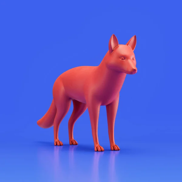 Fox monochrome single color animal. Red color single animal from angle view, Monochrome animal in blue studio, 3d rendering, nobody