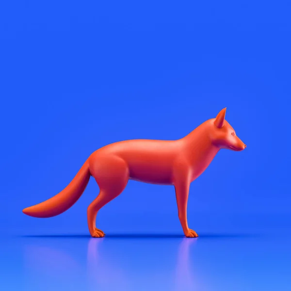 Fox monochrome single color animal. Red color single animal from side view, profile, Monochrome animal in blue studio, 3d rendering, nobody