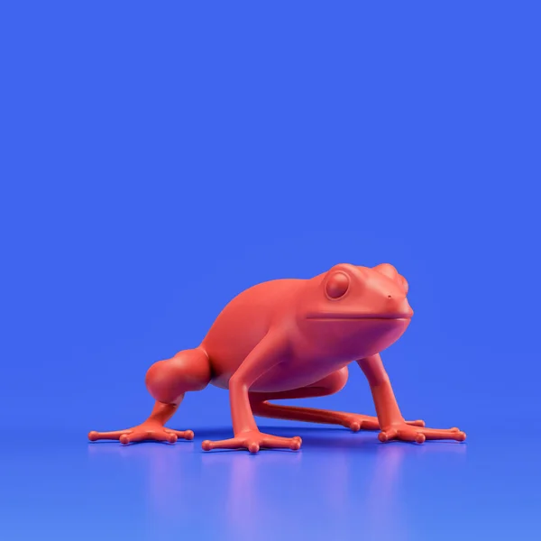 Frog monochrome single color animal. Red color single animal from angle view, Monochrome animal in blue studio, 3d rendering, nobody