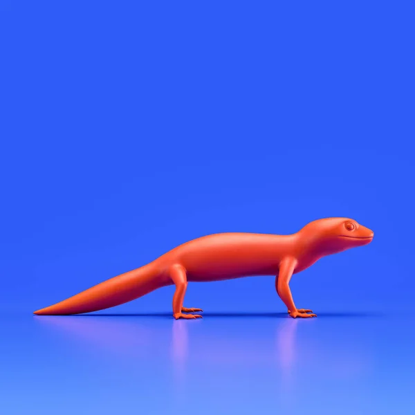 Gecko monochrome single color animal. Red color single animal from side view, profile, Monochrome animal in blue studio, 3d rendering, nobody