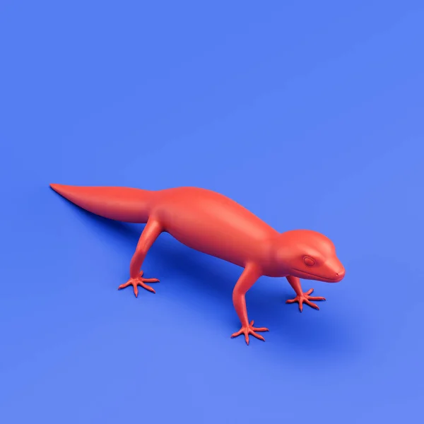 Gecko monochrome single color animal. Red color single animal from isometric view, Monochrome animal in blue studio, 3d rendering, nobody