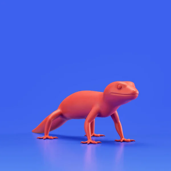 Gecko monochrome single color animal. Red color single animal from angle view, Monochrome animal in blue studio, 3d rendering, nobody