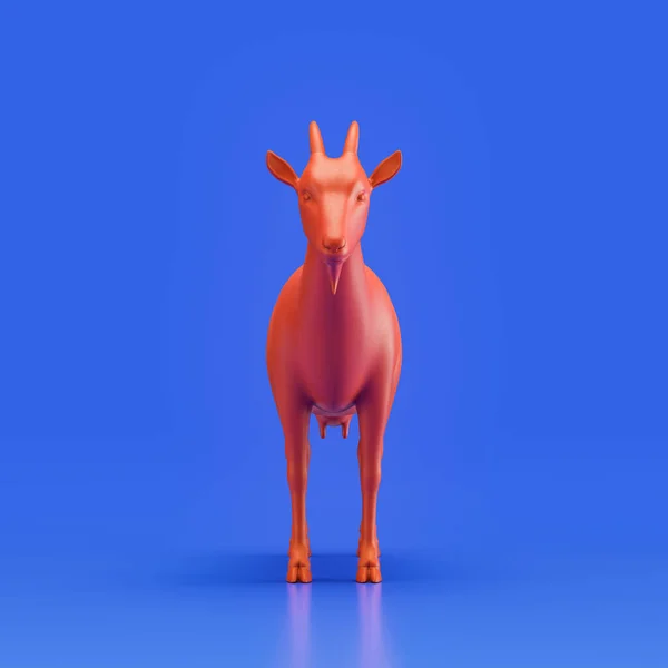 Goat monochrome single color animal. Red color single animal from front view, Monochrome animal in blue studio, 3d rendering, nobody