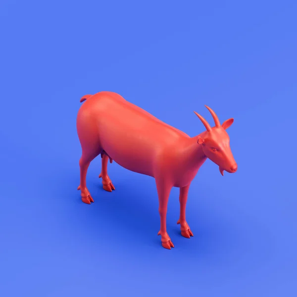 Goat monochrome single color animal. Red color single animal from isometric view, Monochrome animal in blue studio, 3d rendering, nobody