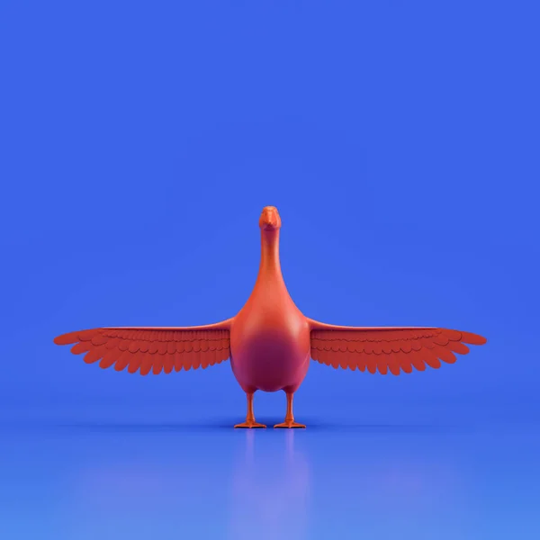 Goose monochrome single color bird. Red color single bird from front view, Monochrome animal in blue studio, 3d rendering, nobody