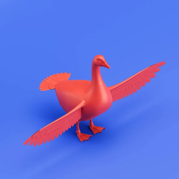 Goose monochrome single color bird. Red color single bird from isometric view, Monochrome animal in blue studio, 3d rendering, nobody