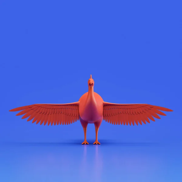 Guinea fowl monochrome single color bird. Red color single bird from front view, Monochrome animal in blue studio, 3d rendering, nobody