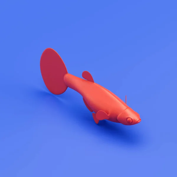Guppy monochrome single color fidh. Red color single fish from isometric view, sea animal, 3d rendering, nobody
