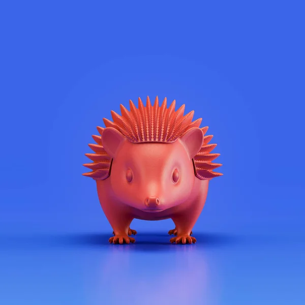 Hedgehog monochrome single color animal. Red color single animal from front view, Monochrome animal in blue studio, 3d rendering, nobody
