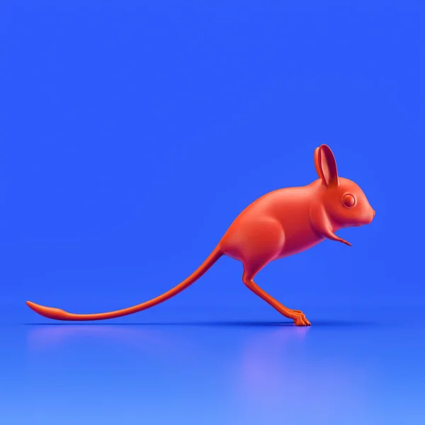 Jerboa monochrome single color animal. Red color single animal from side view, profile, Monochrome animal in blue studio, 3d rendering, nobody