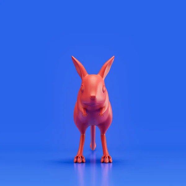 Jerboa monochrome single color animal. Red color single animal from front view, Monochrome animal in blue studio, 3d rendering, nobody