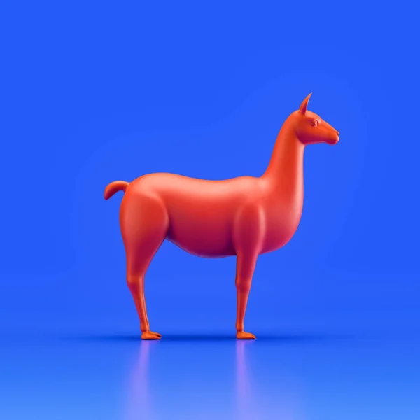 Llama monochrome single color animal toy made of red plastic, single animal from side view, profile, animal, 3d rendering, nobody