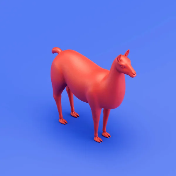 Llama monochrome single color animal toy made of red plastic, single animal from isometric view, animal, 3d rendering, nobody