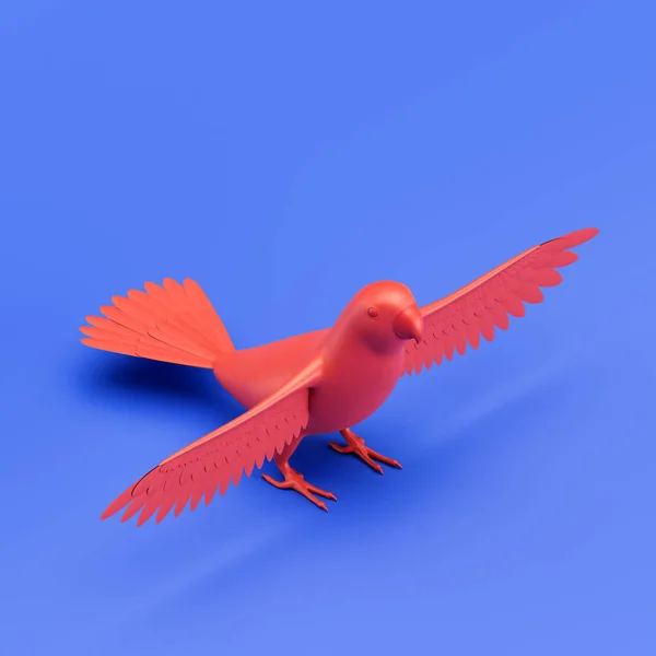 Lovebird monochrome single color bird made of red plastic, single bird from isometric view, animal, 3d rendering, nobody