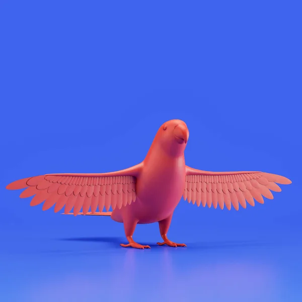 Lovebird monochrome single color bird made of red plastic, single bird from angle view, animal, 3d rendering, nobody