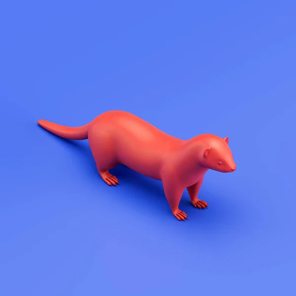 Mink monochrome single color animal toy made of red plastic, single animal from isometric view, animal, 3d rendering, nobody