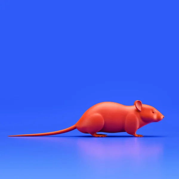 Mouse monochrome single color animal toy made of red plastic, domestic animal from side view, profile, pet, 3d rendering, nobody
