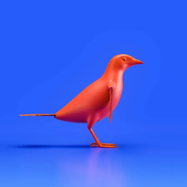 Myna monochrome single color bird made of red plastic, single bird from side view, profile, animal, 3d rendering, nobody