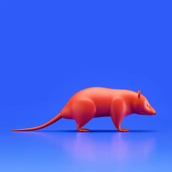 Opossum monochrome single color animal toy made of red plastic, single animal from side view, profile, animal, 3d rendering, nobody