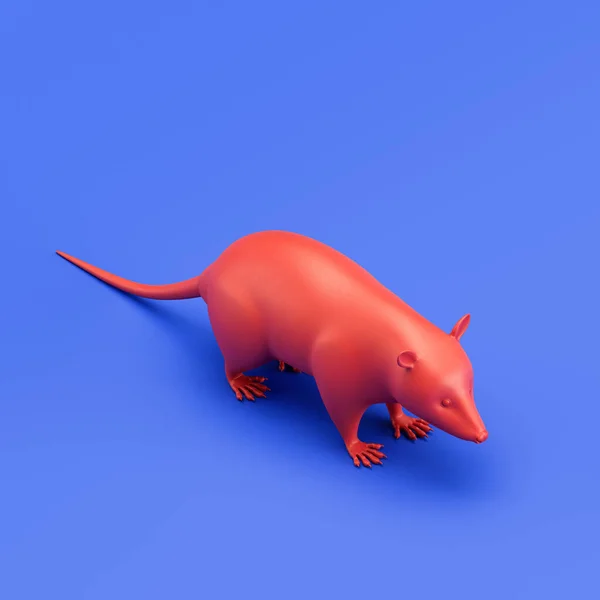 Opossum monochrome single color animal toy made of red plastic, single animal from isometric view, animal, 3d rendering, nobody