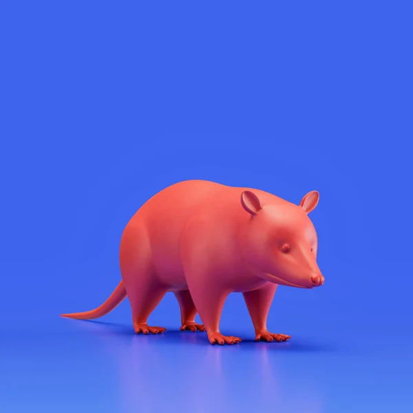 Opossum monochrome single color animal toy made of red plastic, single animal from angle view, animal, 3d rendering, nobody
