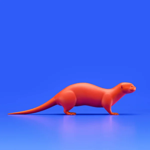 Otter monochrome single color animal toy made of red plastic, single animal from side view, profile, animal, 3d rendering, nobody