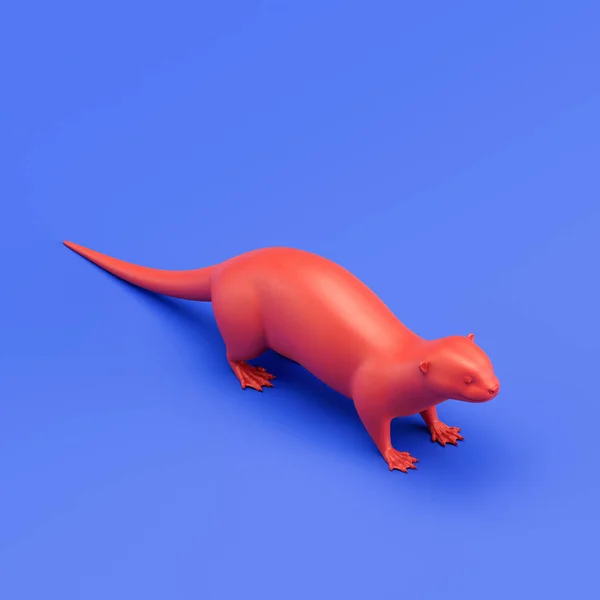 Otter monochrome single color animal toy made of red plastic, single animal from isometric view, animal, 3d rendering, nobody