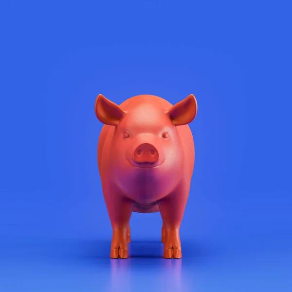 Pig monochrome single color animal toy made of red plastic, single animal from front view, animal, 3d rendering, nobody