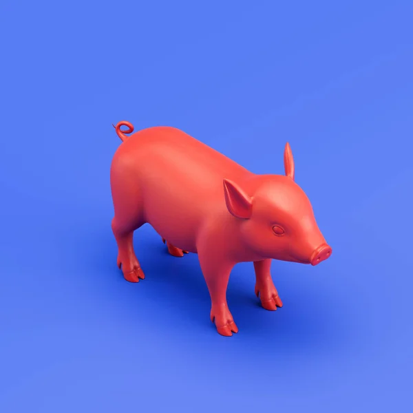 Piglet monochrome single color animal toy made of red plastic, single animal from isometric view, animal, 3d rendering, nobody
