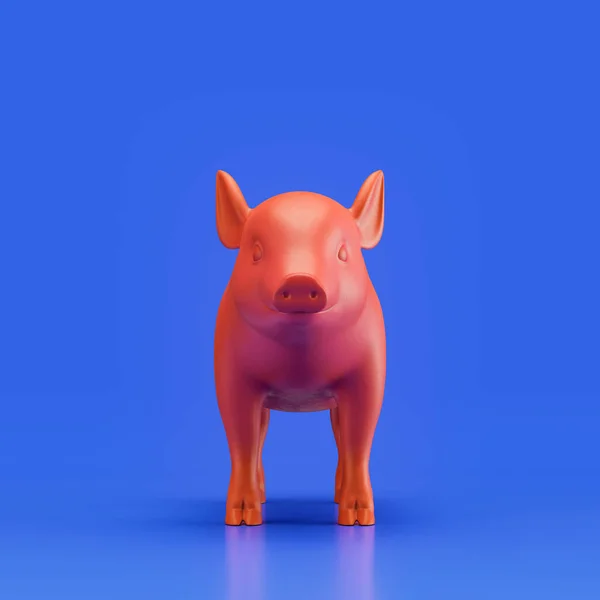 Piglet monochrome single color animal toy made of red plastic, single animal from front view, animal, 3d rendering, nobody