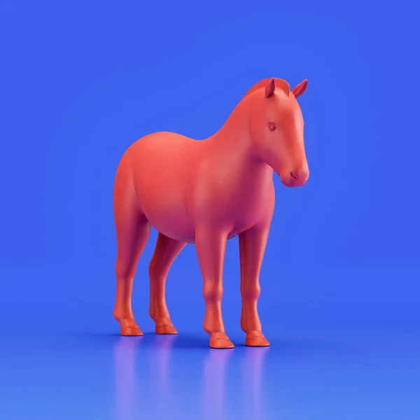 Pony monochrome single color animal toy made of red plastic, domestic animal from angle view, pet, 3d rendering, nobody