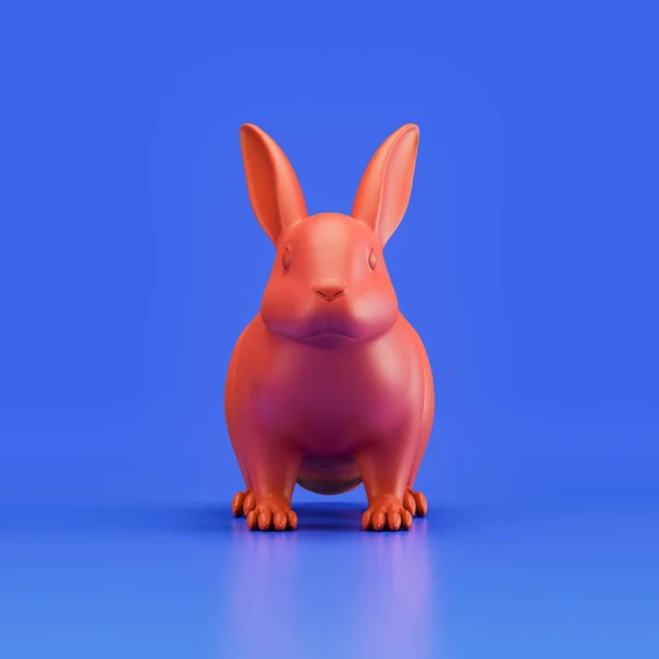 Rabbit monochrome single color animal toy made of red plastic, single animal from front view, animal, 3d rendering, nobody