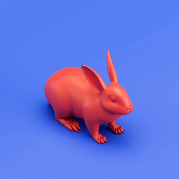 Rabbit monochrome single color animal toy made of red plastic, single animal from isometric view, animal, 3d rendering, nobody