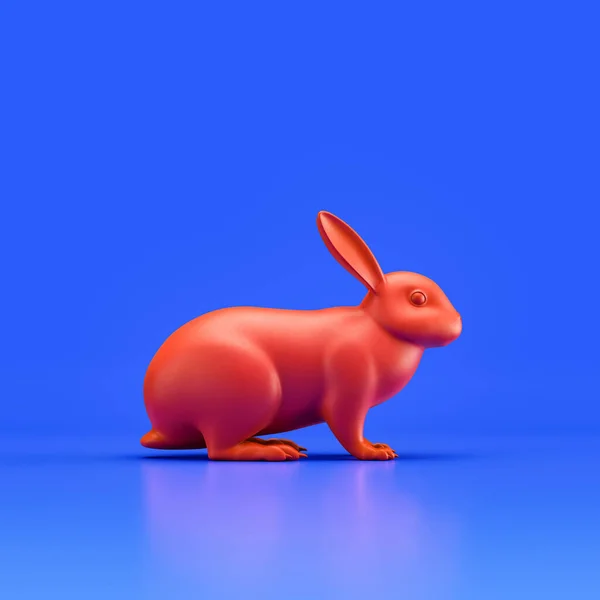 Rabbit monochrome single color animal toy made of red plastic, single animal from side view, profile, animal, 3d rendering, nobody
