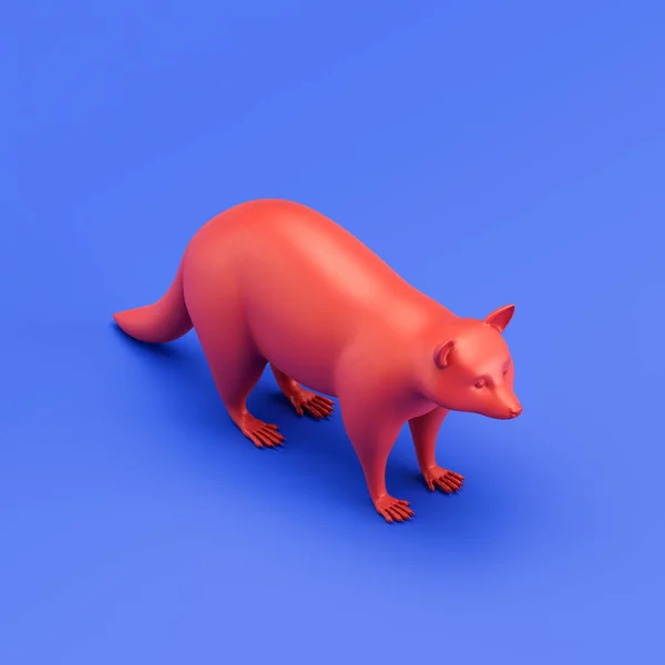 Racoon monochrome single color animal toy made of red plastic, single animal from isometric view, animal, 3d rendering, nobody