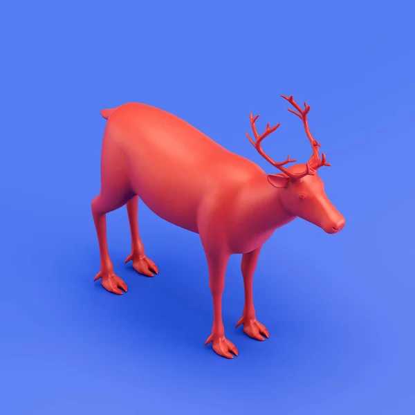 Reindeer monochrome single color animal toy made of red plastic, single animal from isometric view, animal, 3d rendering, nobody